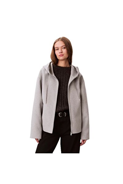 Calvin Klein Jacheta DBL FACE WOOL JACKET W/ HOOD Femei