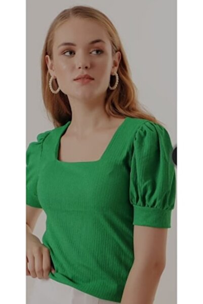 FRYGAMIC Green Blouse with Puff Sleeves, XL