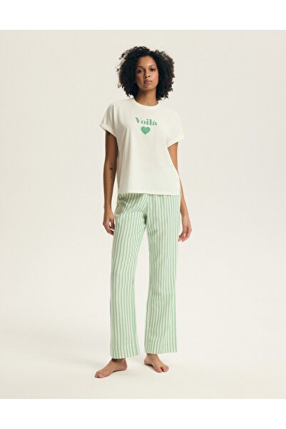 Henderson Women's Pajamas Set T-Shirt & Straight Leg Pants Striped with Graph...