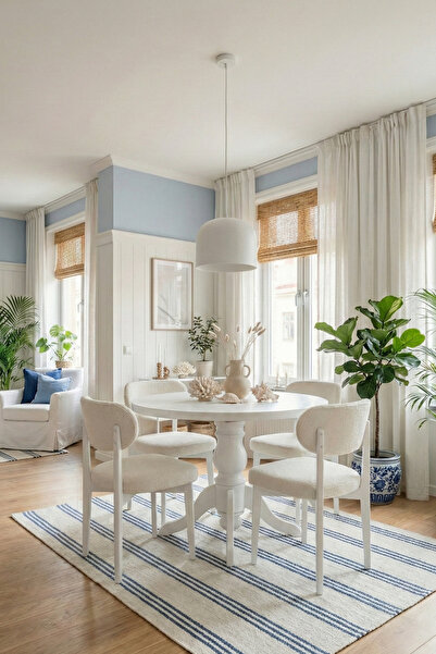 Woodenbend Merlon Beyaz Mat Lake 100 cm Yuvarlak 4 Kişilik Ahşap Yemek Masası...