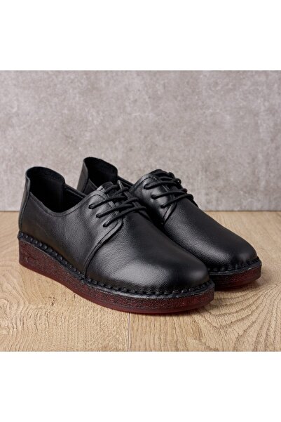 Tellus Women's Black Genuine Leather Oxford-Style Lace-up Shoes, Trendy & Cas...