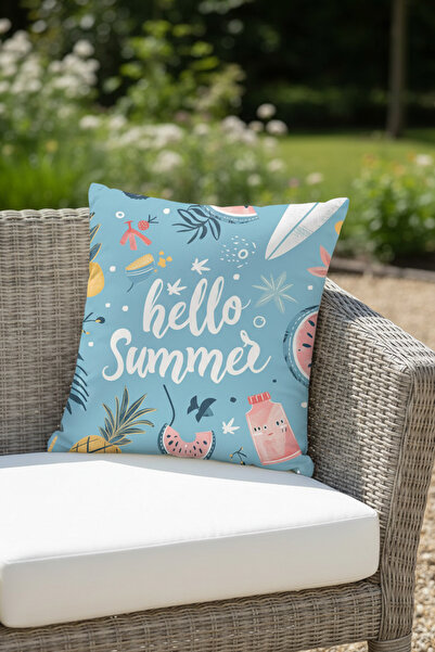 Moud's Blue Summer Patterned Throw Pillow Cover Waterproof Erasable Digital P...