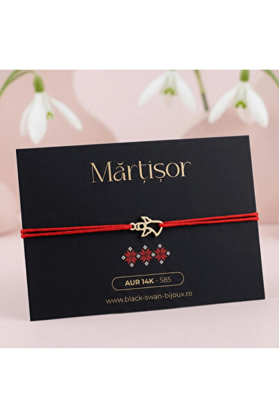 BLACK SWAN Bijoux Martisor bratara cu snur si Ingeras din Aur 14K