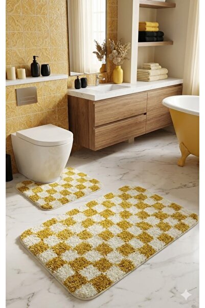 EUROBANO Chess Dama Patterned Latex Non-Slip Base Machine Washable 2-Piece Bo...