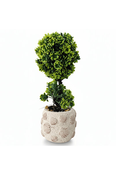 AKDC Zeem Ceramic Baige Pot With Polyster Green Plant 27*10 Cm
