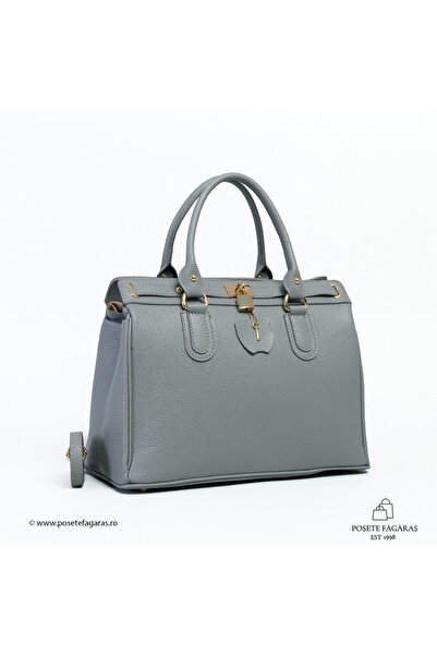 Posete Fagaras Angie Leather Purse - Grey, Genuine Leather Office Bag, Handba...