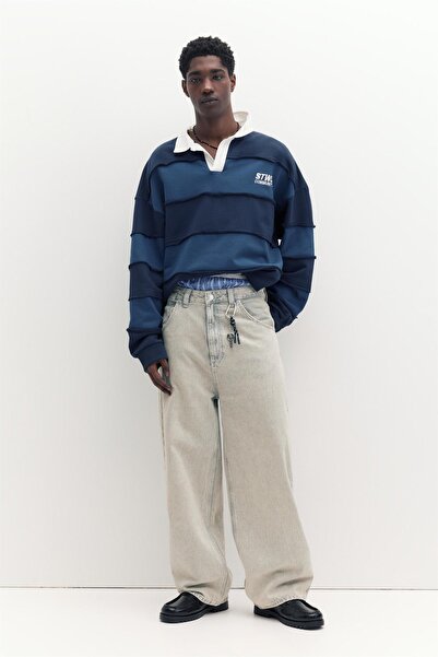 Pull & Bear İşlemeli süper bol kesim jean