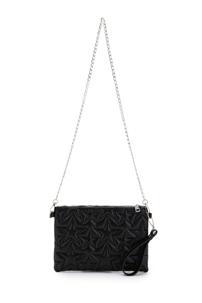 minebag Yıldız Dikişli Clutch Star Suni Deri Kadın Çanta Siyah