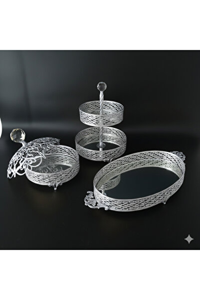 HİLALKRİSTAL Mirrored Tray - Layered Serving Tray - Candy Bowl Set of 3 Gold ...