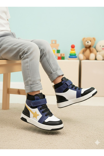 WORLD KİDS Genuine Leather Blue Orthopedic Boys' Boots