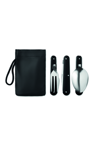 NO BRAND Set of 3 Folding Camping Cutlery, Stainless Steel