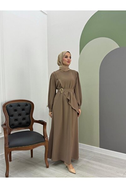 NS Moda Hijab Nazen Asymmetrical Dress Mink-Model 570