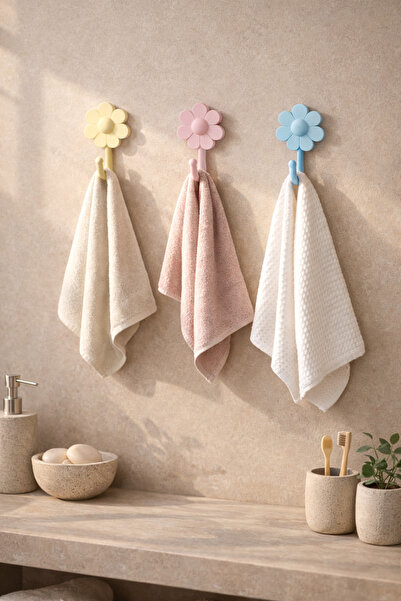 BitByteBrick Çiçek Figürlü Yapışkanlı Banyo Mutfak Duvar Askısı 3'lü Set