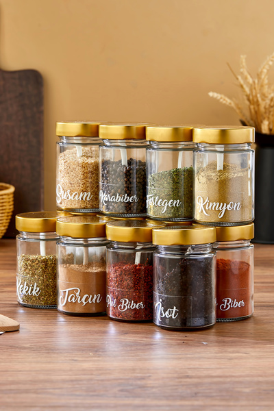 MODA OZY 12-Pack 350 ml Gold Metal Lid Spice Storage Container Glass Jars (Pl...