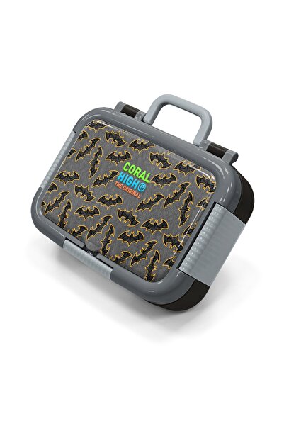 Coral High Kids Gray Mustard Bat Patterned Stainless Steel Lunch Box 39238