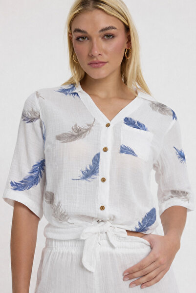 Heaven Ephesus Muslin Shirt/Blouse - Patterned Front Tie Shirt - 1025