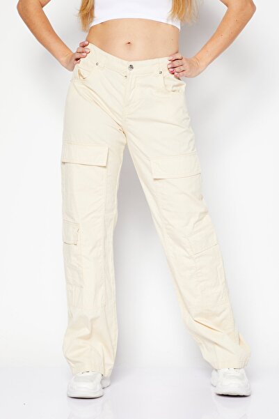 Don't Call Me Jennyfer Women Wide Leg Fit Solid Cargo Pants, Beige