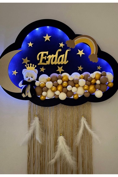 Gökçem hediyelik Led ışıklı kapı süsü , bulut model erkek bebek kapı süsü