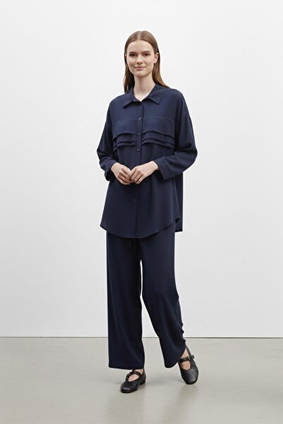 Puane Women's Pleated Detailed Fit Suit Dark Blue 14423