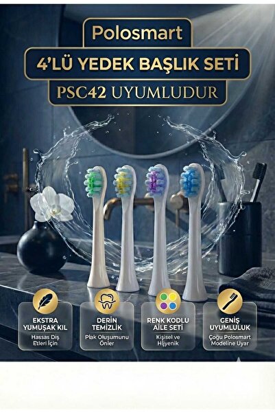 LOVYCO Polosmart Uyumlu 4'lü Yedek Diş Fırçası Başlığı - PSC42 İçin Yumuşak K...