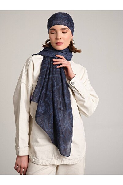 Ayshara Nakkaşhâne Collection - Navy Blue Nakkaş Double-Sided Shawl