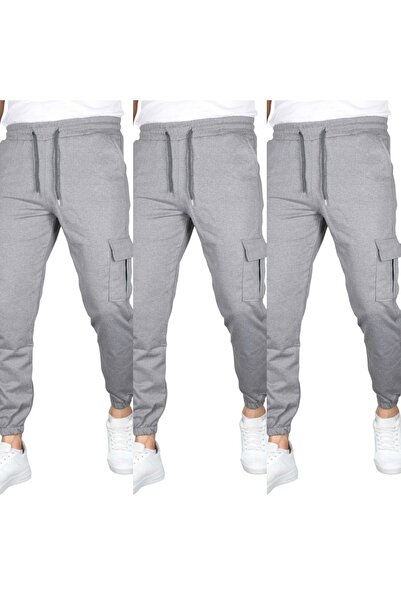 KİMSE GÖRMEDEN Men's Sweatpants Set of 3 3Pcs Double Cargo Pockets Smoked.Smo...