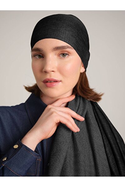 Ayshara Mist Plain Patterned Double-Sided Shawl - Gray Black