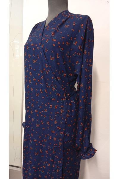 ShopxElbise Mavi Renk Çiçek Desenli Kadın Uzun Tesettür Elbise