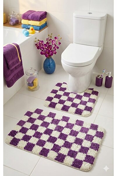 EUROBANO Chess Dama Patterned Latex Non-Slip Base Machine Washable 2-Piece Bo...