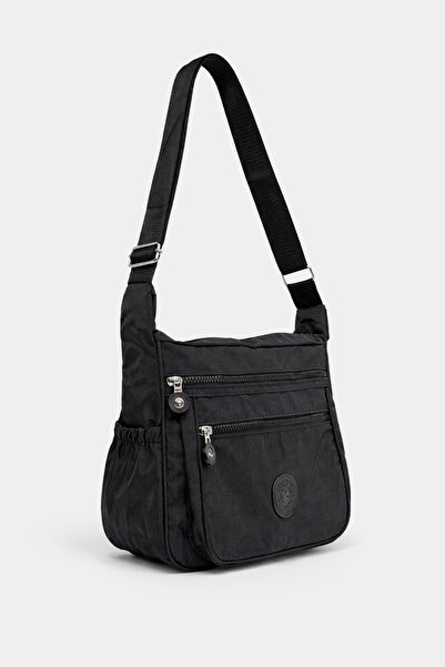 Çantacımstore Kadın Krinkıl Kumaş Çok Gözlü Çapraz Çanta Siyah Model: 1