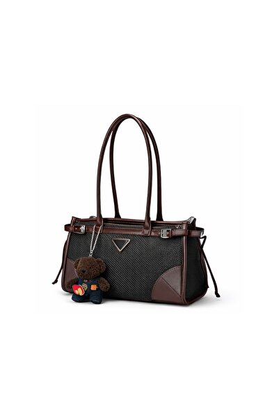 NUR KARACA B36006 Geantă de umăr cu detalii din pluș pentru femei