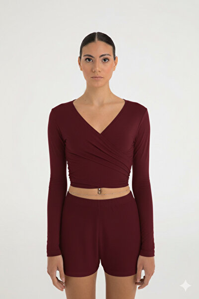 SHEISMONO Ultra mekana bluza sa vezanim detaljima, bordo