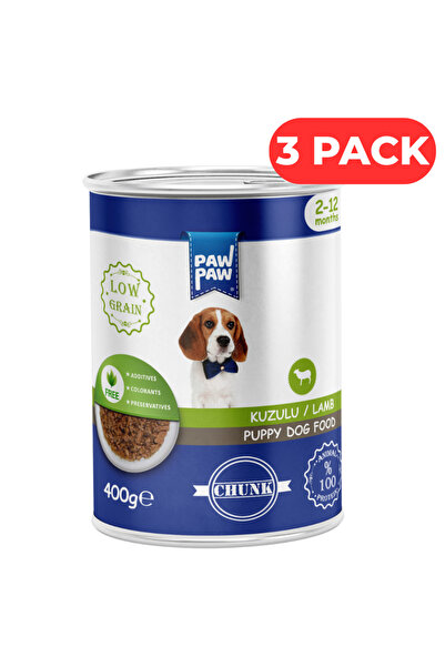 PawPaw Set 3 x Hrană umedă câini junior, bucăți de miel în sos 400 g. low gra...