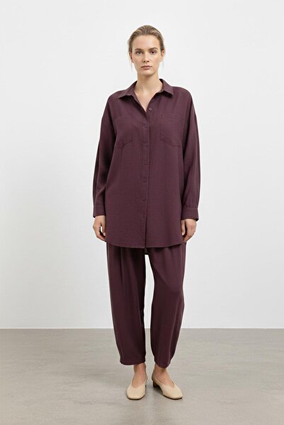 Puane Salaş Gömlek Pantolon Takımı BORDO 14442