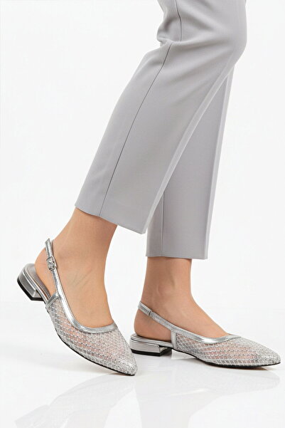 AYAKMOD Balerini de damă cu broderie cu pietre argintii, croială îngustă, ușo...