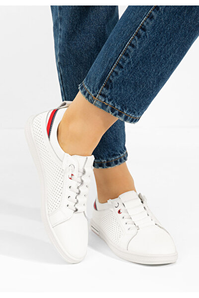 B T Shoes Women's white Geomelia Leather sneakers