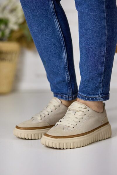 Tellus Women's Beige Genuine Leather Casual Trendy Shoes, Walking & Everyday,...