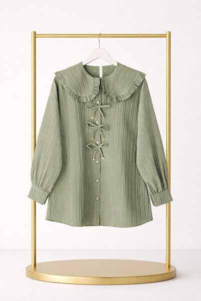 Kirazgym Women's Stylish Pleated Ruffle Collar Tie Detail Long Sleeve Blouse ...