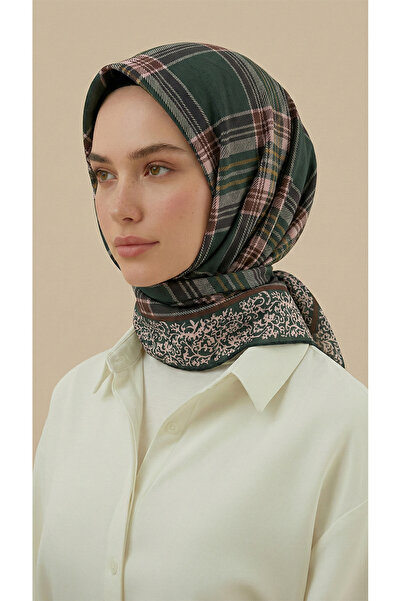 Karaca Eşarp Plaid Patterned Rayon Scarf - Khaki / Brown