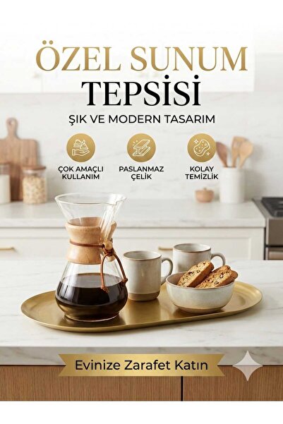 LOVYCO Gold Metal Oval Presentation Tray - Stainless Steel Decorative Coffee ...