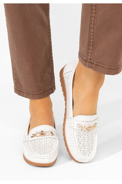 B T Shoes Mocasini dama piele Giona albi