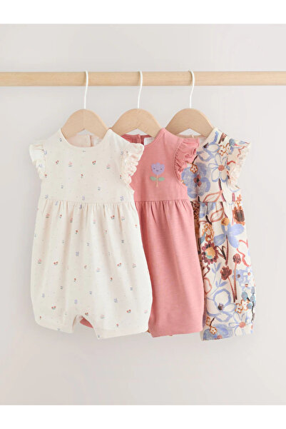 Next Baby 100% Organic Cotton Lilac and Cream Colored Floral Patterned 3-Piec...