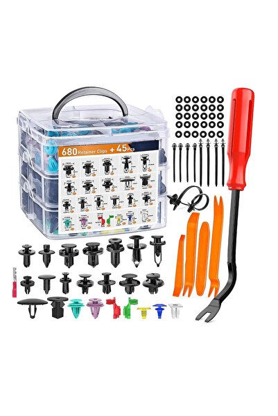 MOTOLİNAS Kaporta Klips Seti Kutulu 725 Parça Sökme Aparatları Dahil Universal