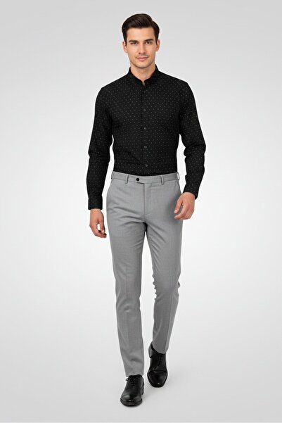 CELIO Men Slim Fit Micro Dot Print Long Sleeve Casual Shirts, Black