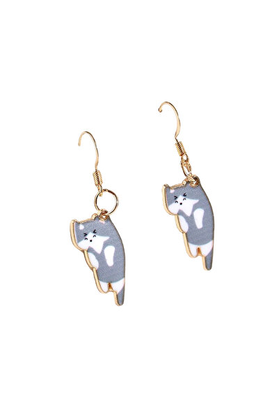 EFAYN.RO Women's earrings, cute pattern with playful cats, gray, EFAYN