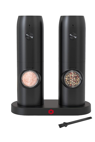 LILY Set de 2 râșnițe electrice de sare și piper cu suport de încărcare USB