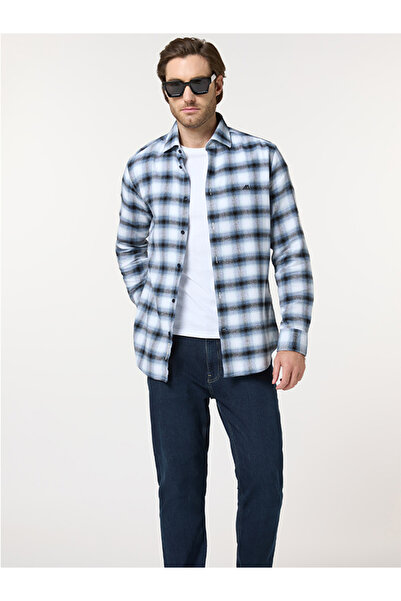 Mannerism The Beacon Blue and White Cotton Checks Shirt Comfort Fit