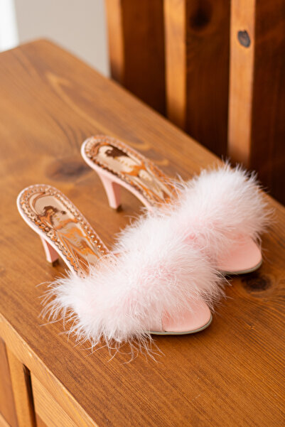 Eleanor Louise Satin Heeled Furry Bridal Slippers