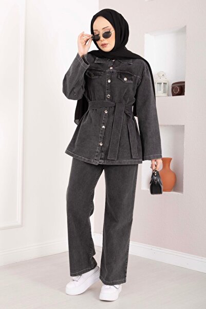 EBRUTESETTÜR Belt Detailed Jacket Trousers Jeans Set Black