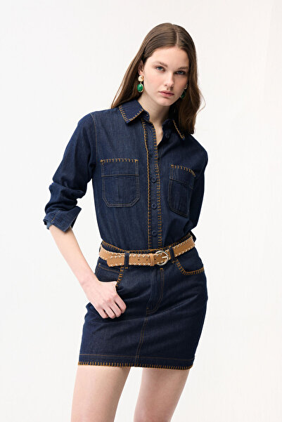 adL Dikiş Detaylı Denim Gömlek